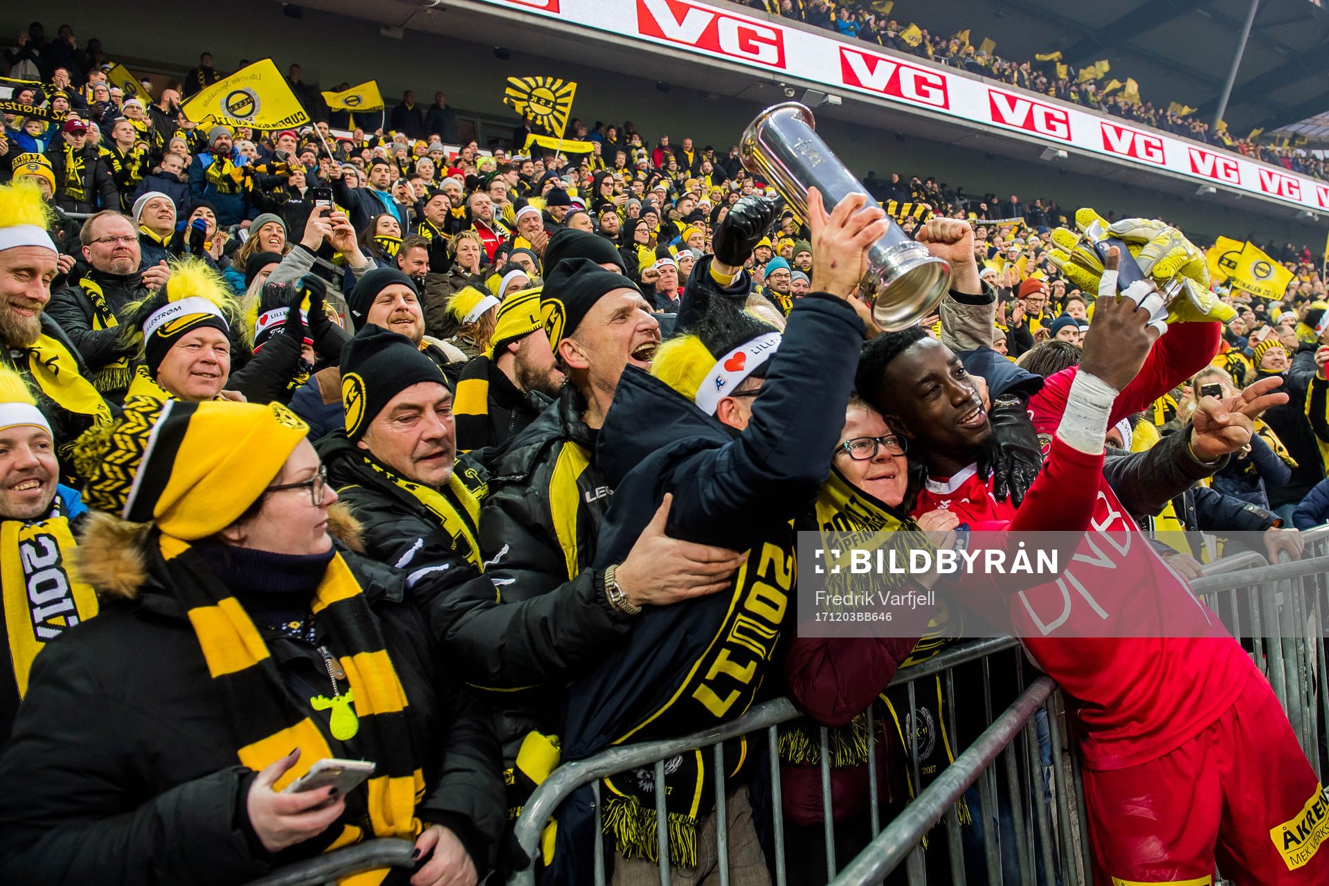 Goalkeeper Arnold Origi of Lillestrøm celebrates with the