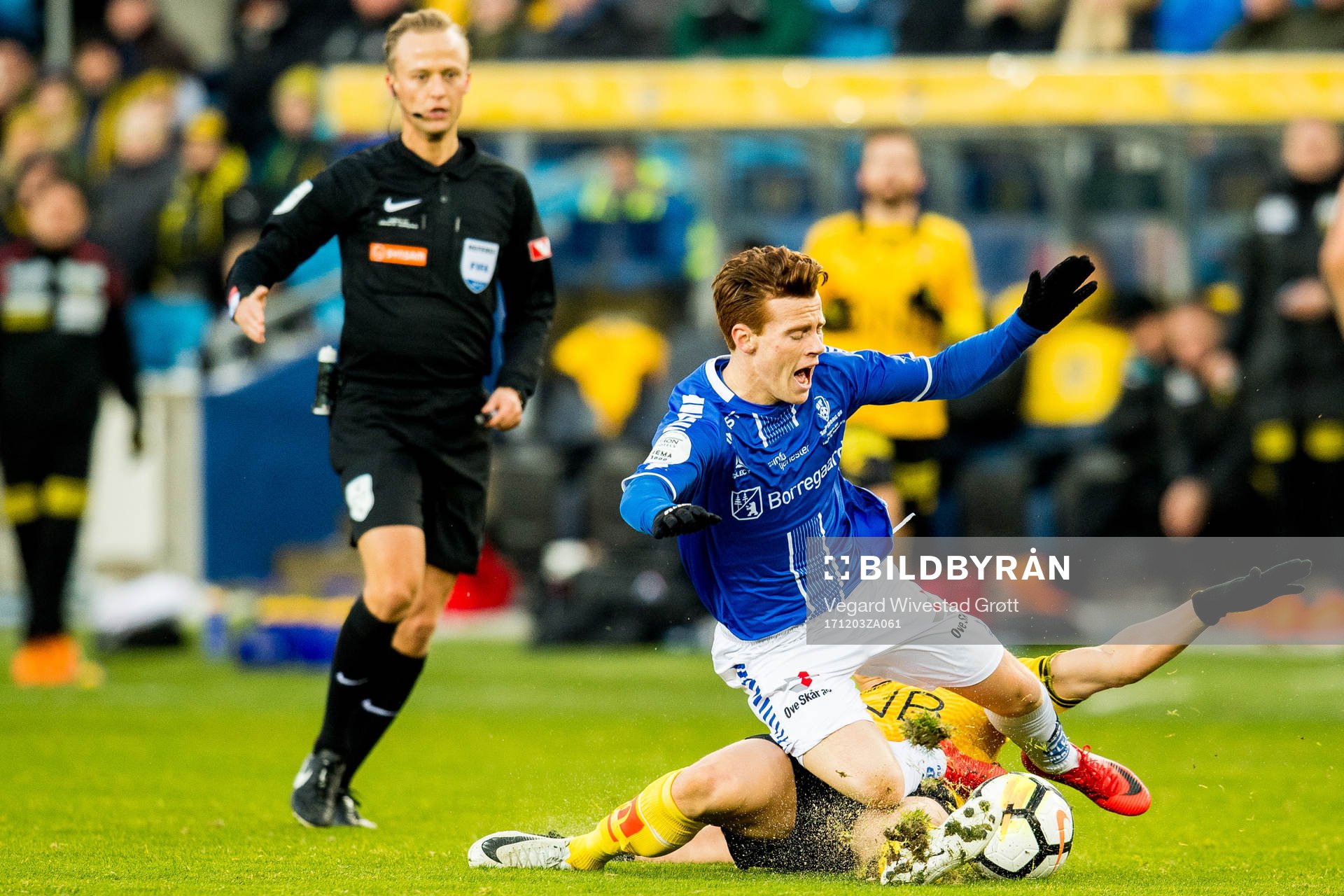 Tobias Heintz of Sarpsborg 08 is brought down