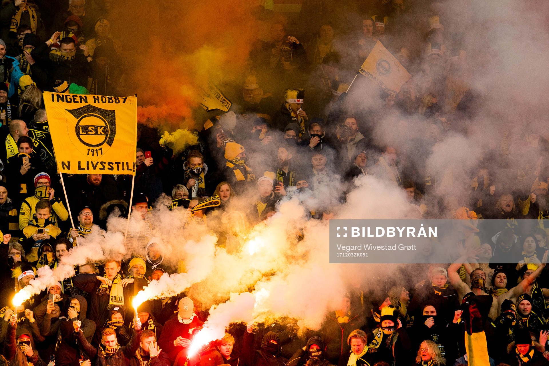 Fans of Lillestrøm with pyro