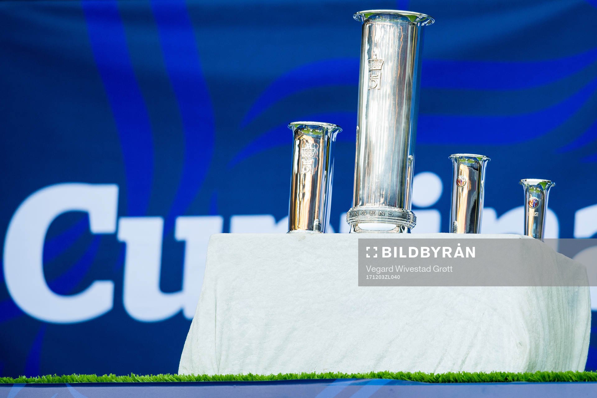 The cup trophies ahead of the cup final match between Lillestrøm and Sarpsborg 08 on December 3, 2017 in Oslo.