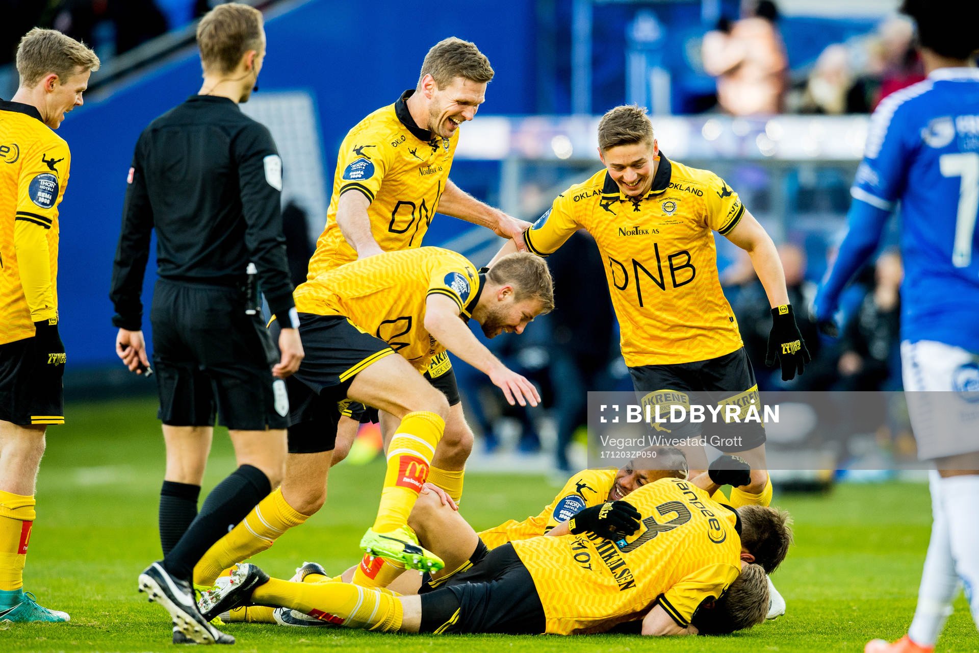 Mats Haakenstad of Lillestrøm celebrates with teammates