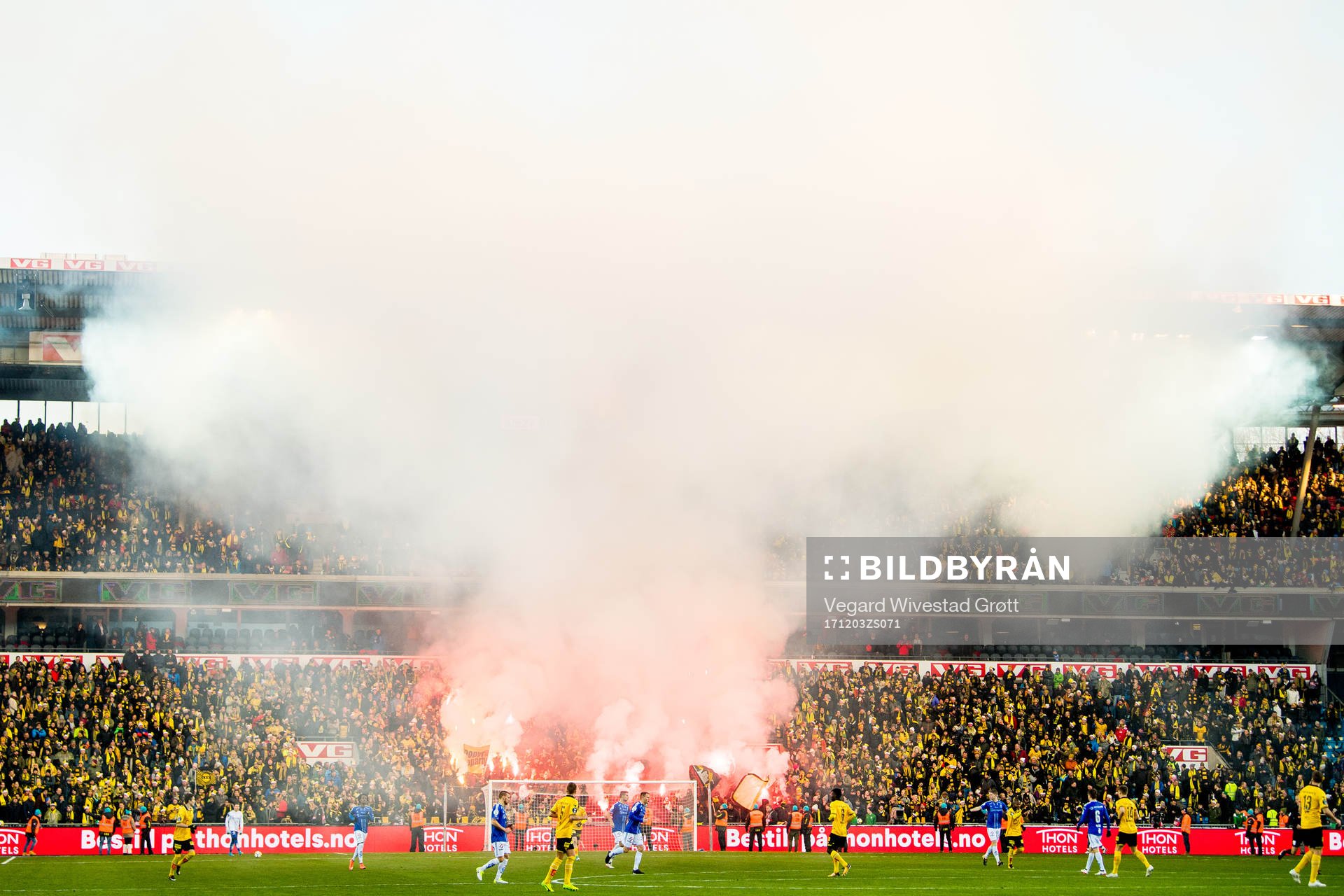 Fans of Lillestrøm with pyro