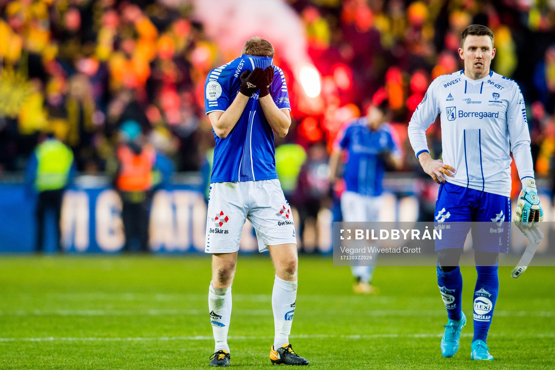 Sigurd Rosted of Sarpsborg 08 looks dejected losing the cup
