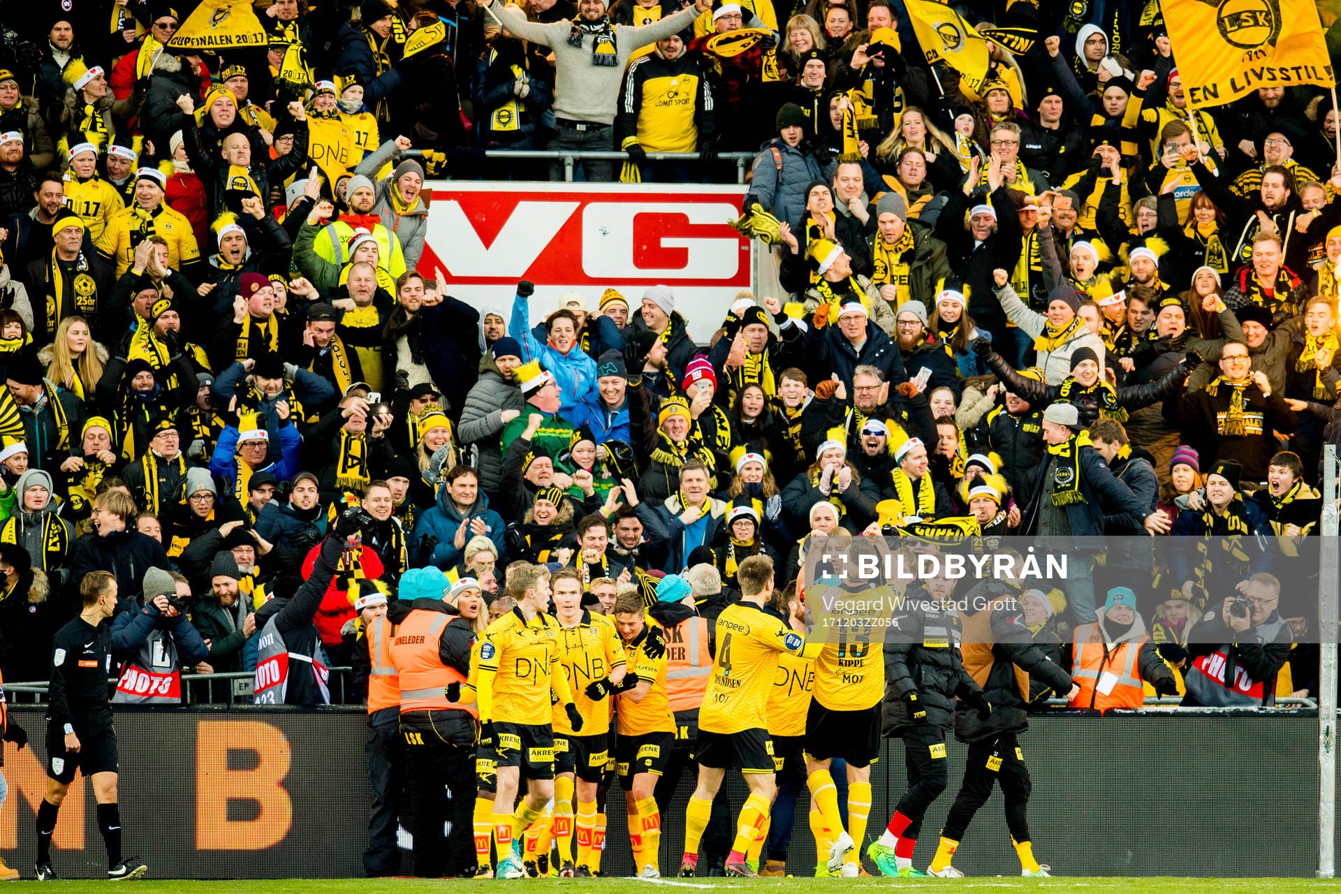 Frode Kippe of Lillestrøm celebrates with teammates in