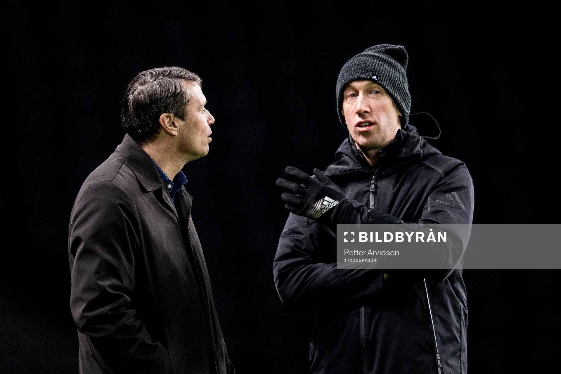 Östersunds ordförande Daniel Kindberg och tränare Graham Potter under en träning inför Europa League den 6 december 2017 i Berlin.