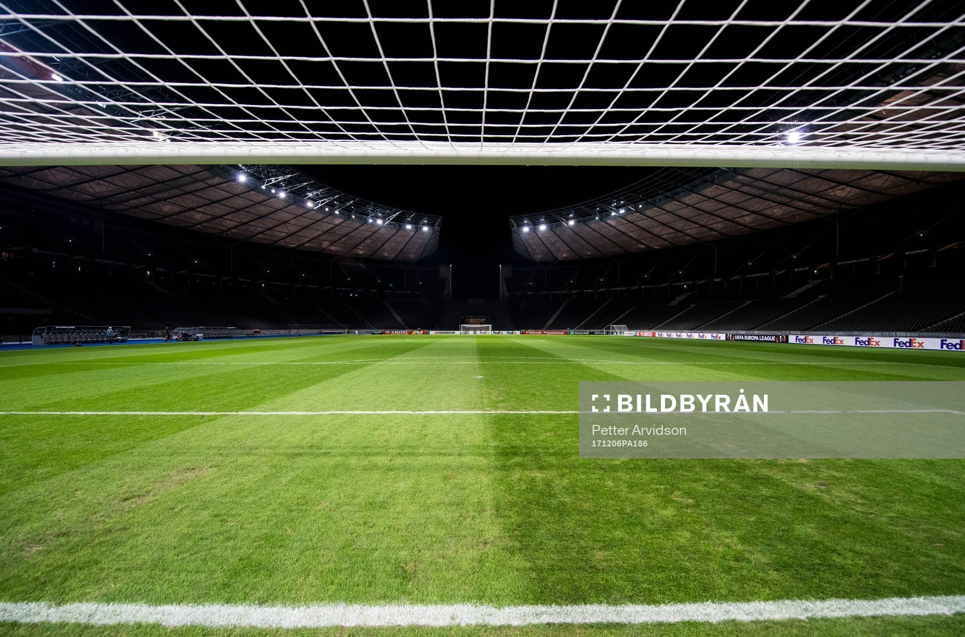 Interiör Olympia Stadion inför en träning inför Europa League den 6 december 2017 i Berlin.