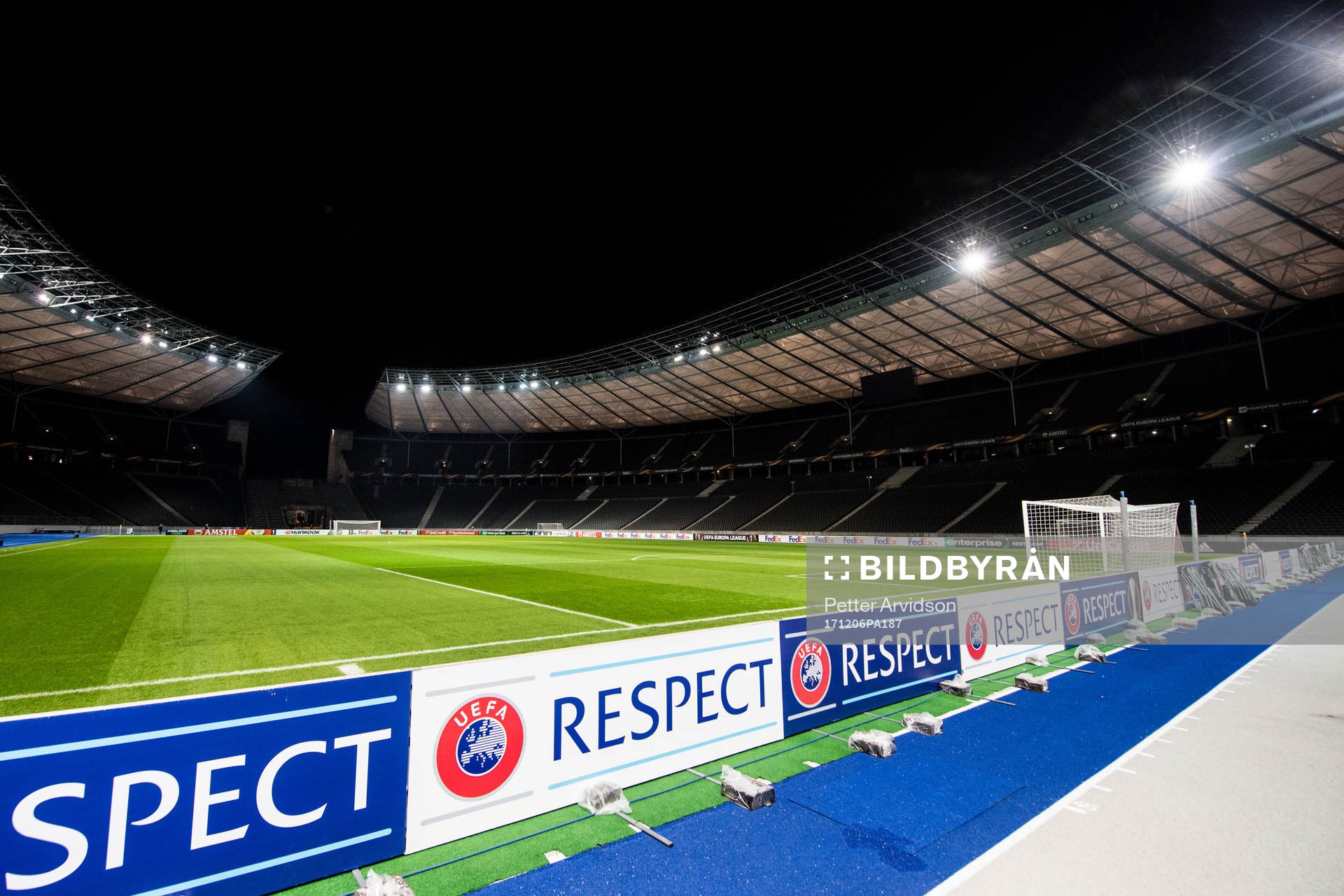 Interiör Olympia Stadion inför en träning inför Europa League den 6 december 2017 i Berlin.