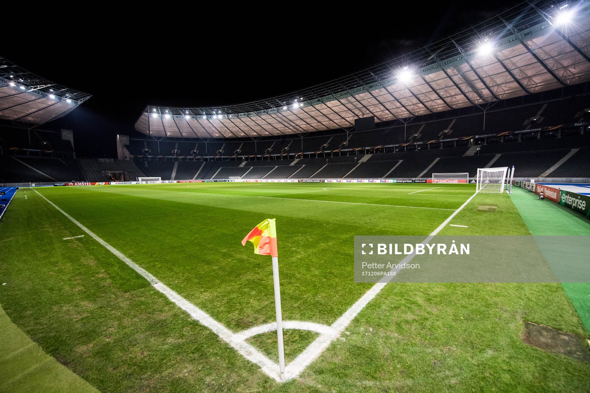 Interiör Olympia Stadion inför en träning inför Europa League den 6 december 2017 i Berlin.