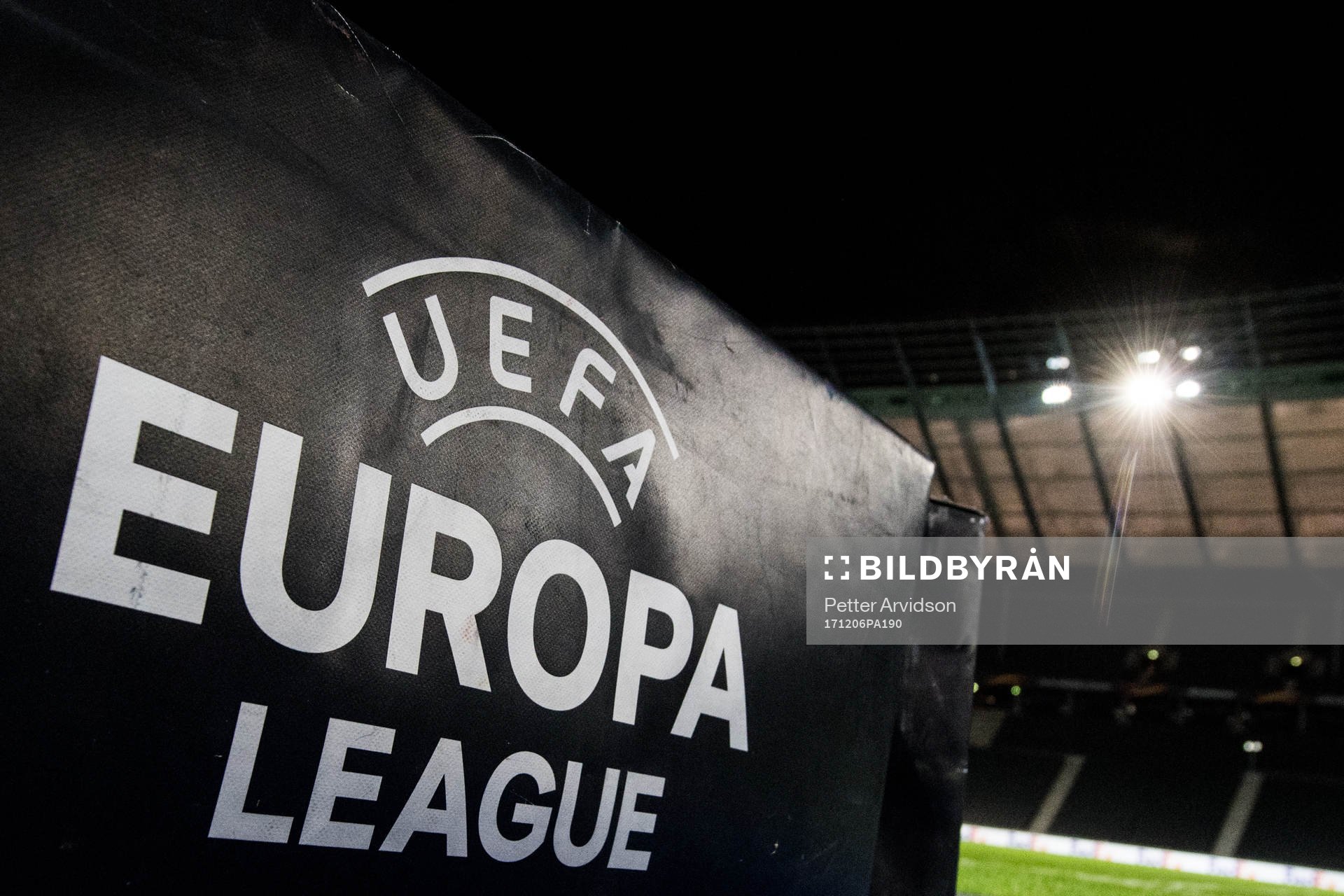 Text med UEFA Europa League inför en träning inför Europa League den 6 december 2017 i Berlin.