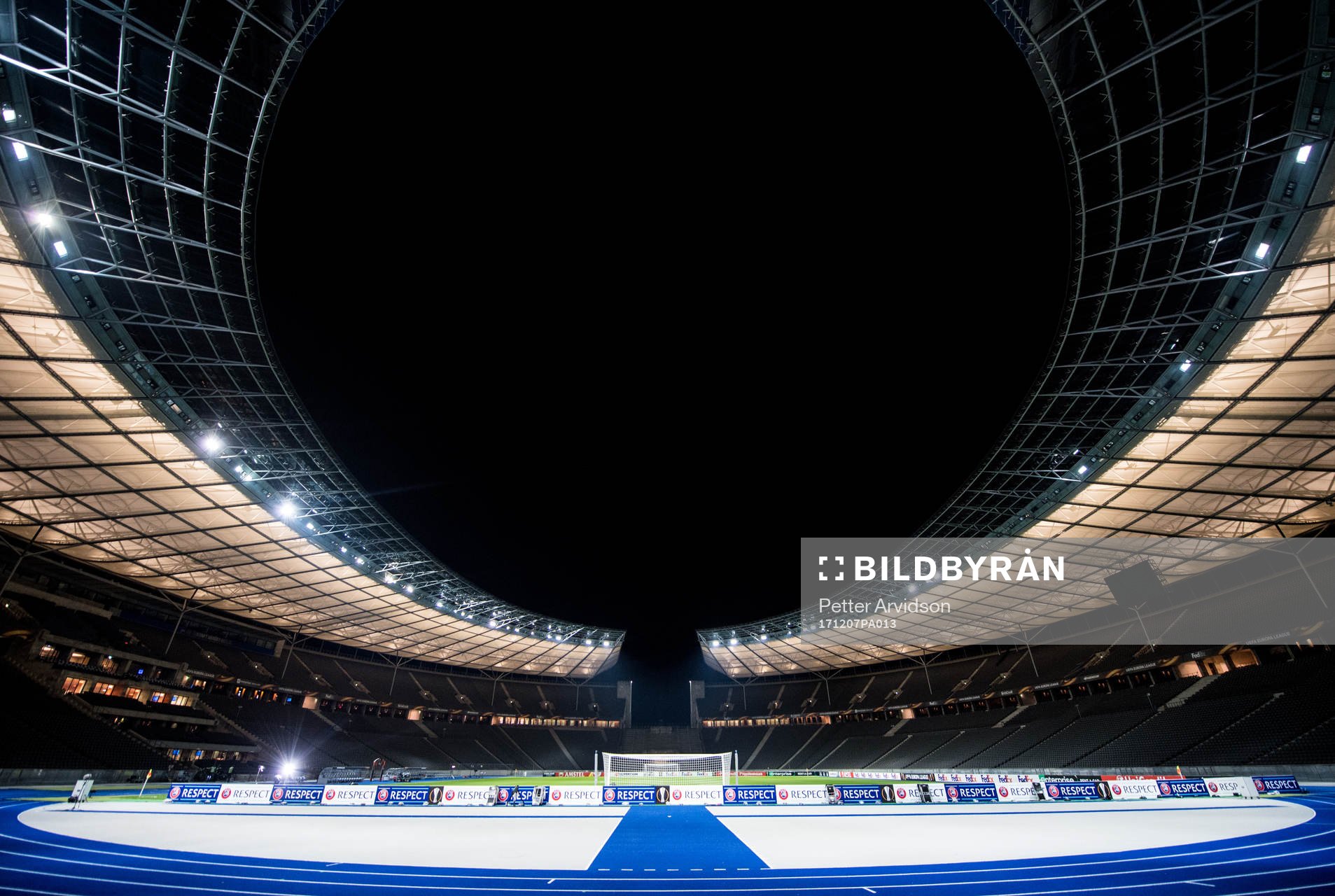 Interiör Olympia Stadion inför fotbollsmatchen i Europa League mellan Hertha Berlin och Östersund den 7 december 2017 i Berlin.
