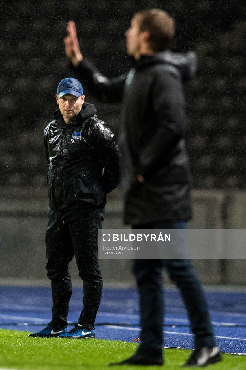 Hertha Berlins tränare Pal Dardai tittar på när