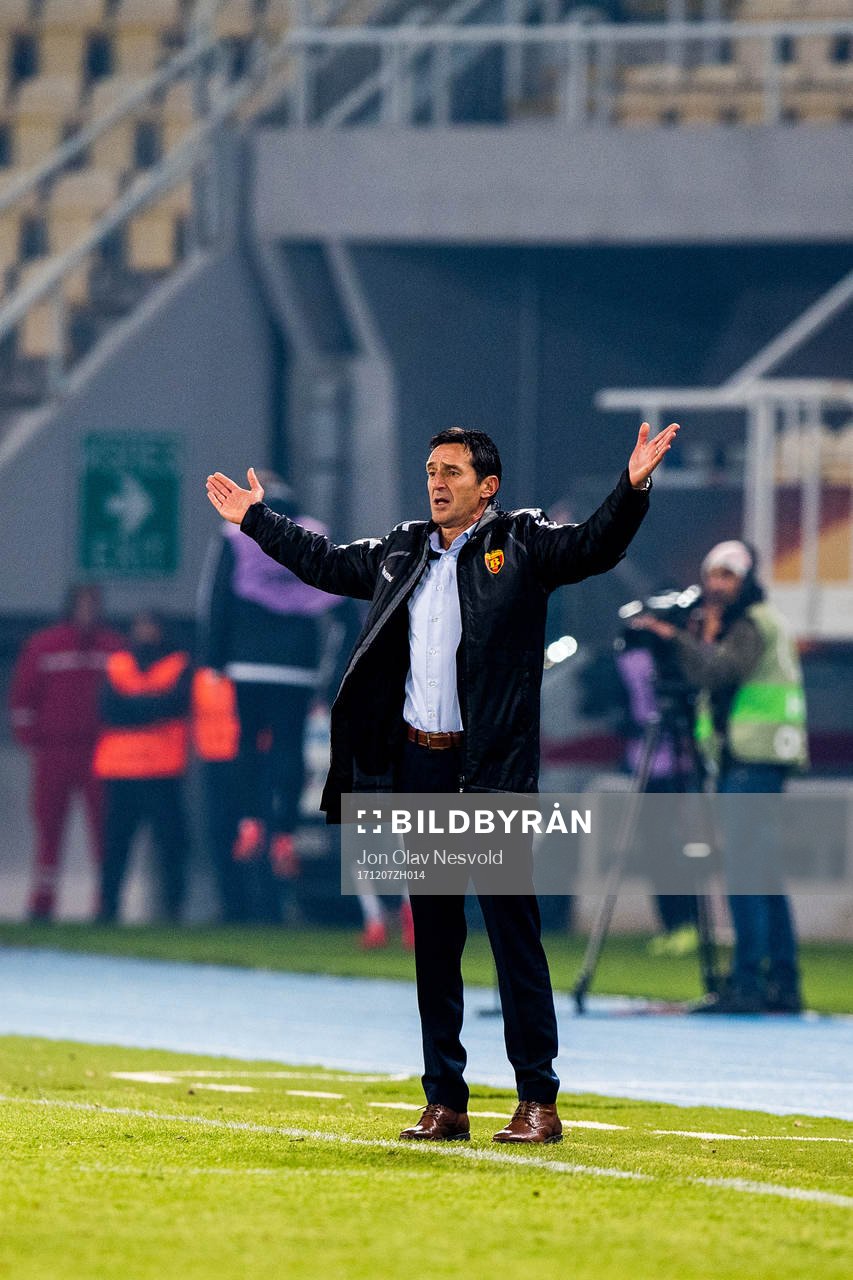 Cedomir Janevski, head coach of FK Vardar, during the Europa League match between FK Vardar and Rosenborg on December 7, 2017 in Skopje.