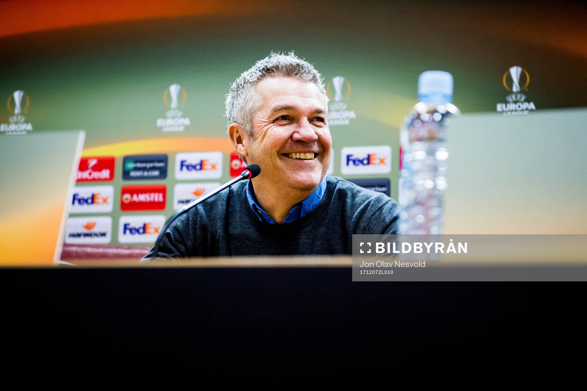 Kåre Ingebrigtsen, head coach of Rosenborg, during a short press conference with no asked questions after the Europa League match between FK Vardar and Rosenborg on December 7, 2017 in Skopje.