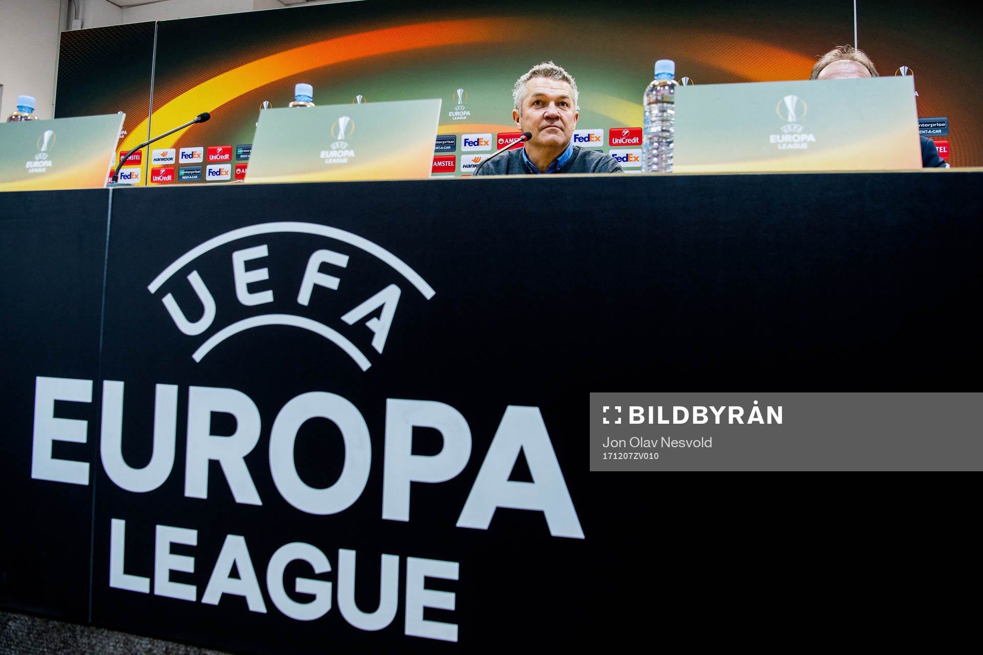 Kåre Ingebrigtsen, head coach of Rosenborg, during a short press conference with no asked questions after the Europa League match between FK Vardar and Rosenborg on December 7, 2017 in Skopje.