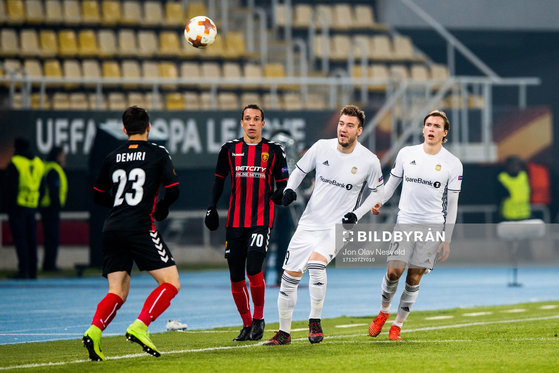 Besir Demiri and Juan Felipe of FK Vardar, and Nicklas