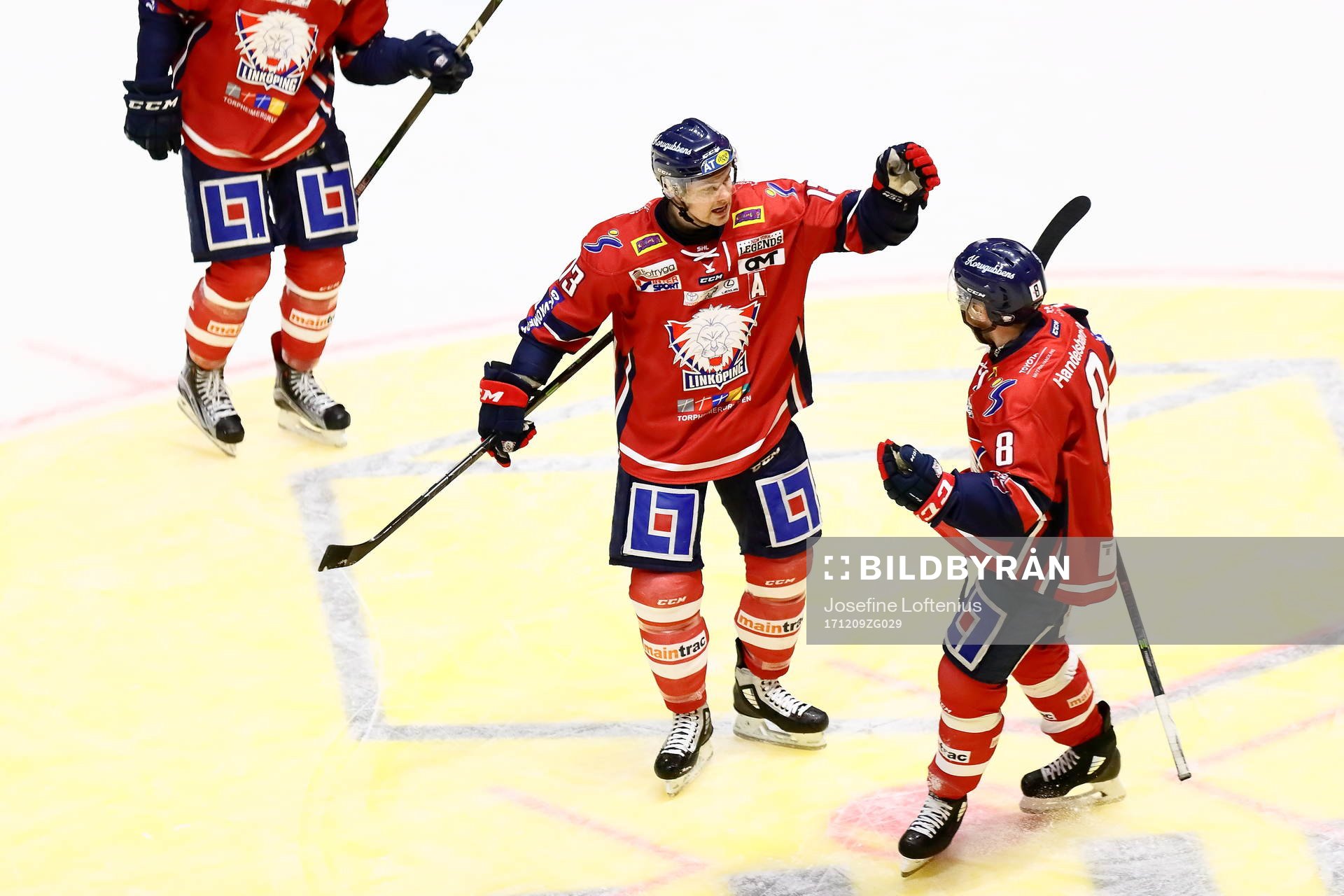 Linköpings Andrew Gordon och Derek Roy jublar