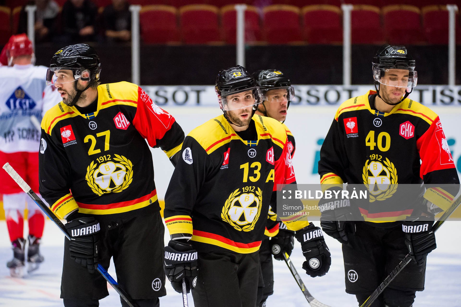 Drew Miller, Ryan Gunderson and Jesper Jensen of Brynäs