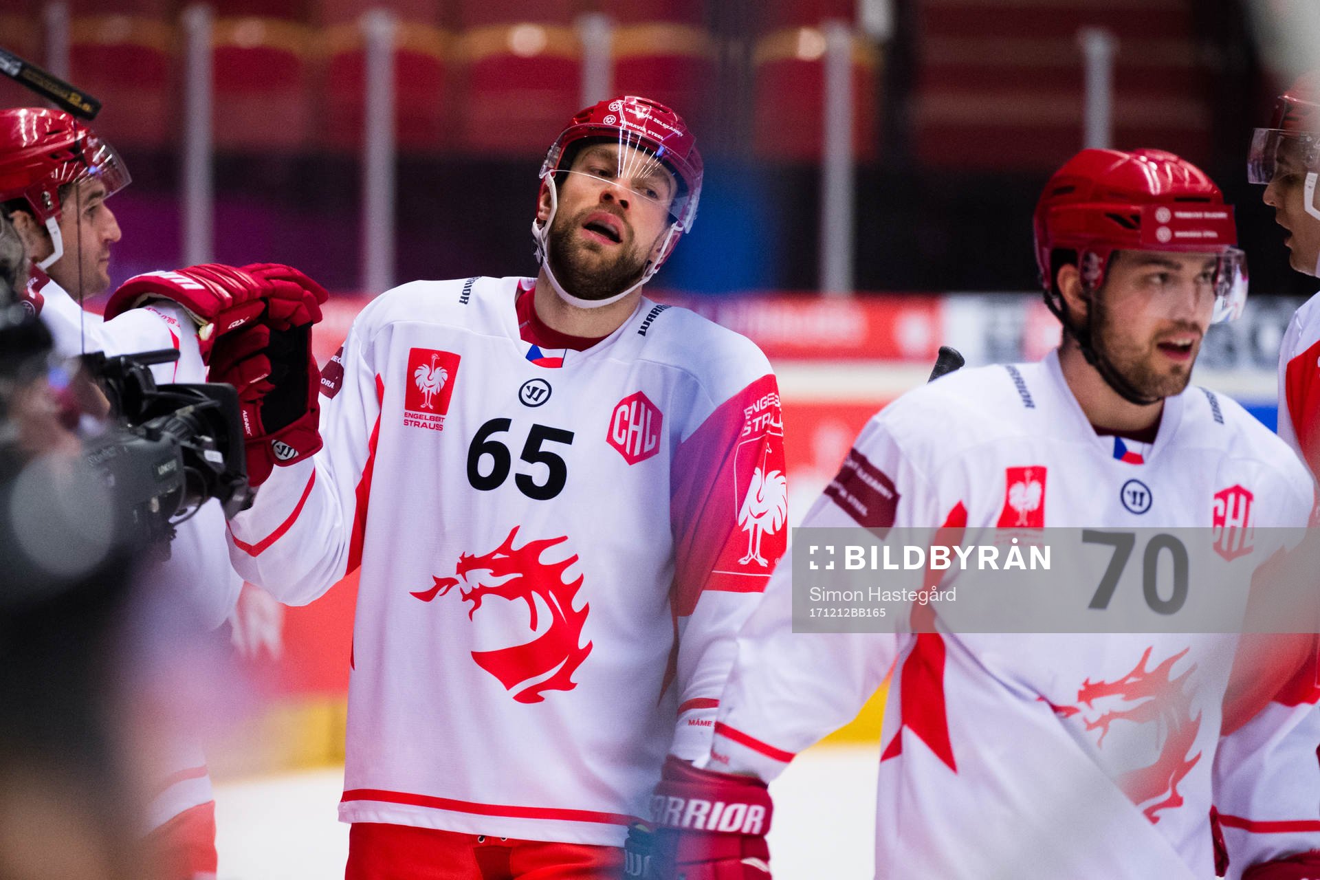 Tomas Marcinko of Ocelari Trinec celebrates the 1-3 goal