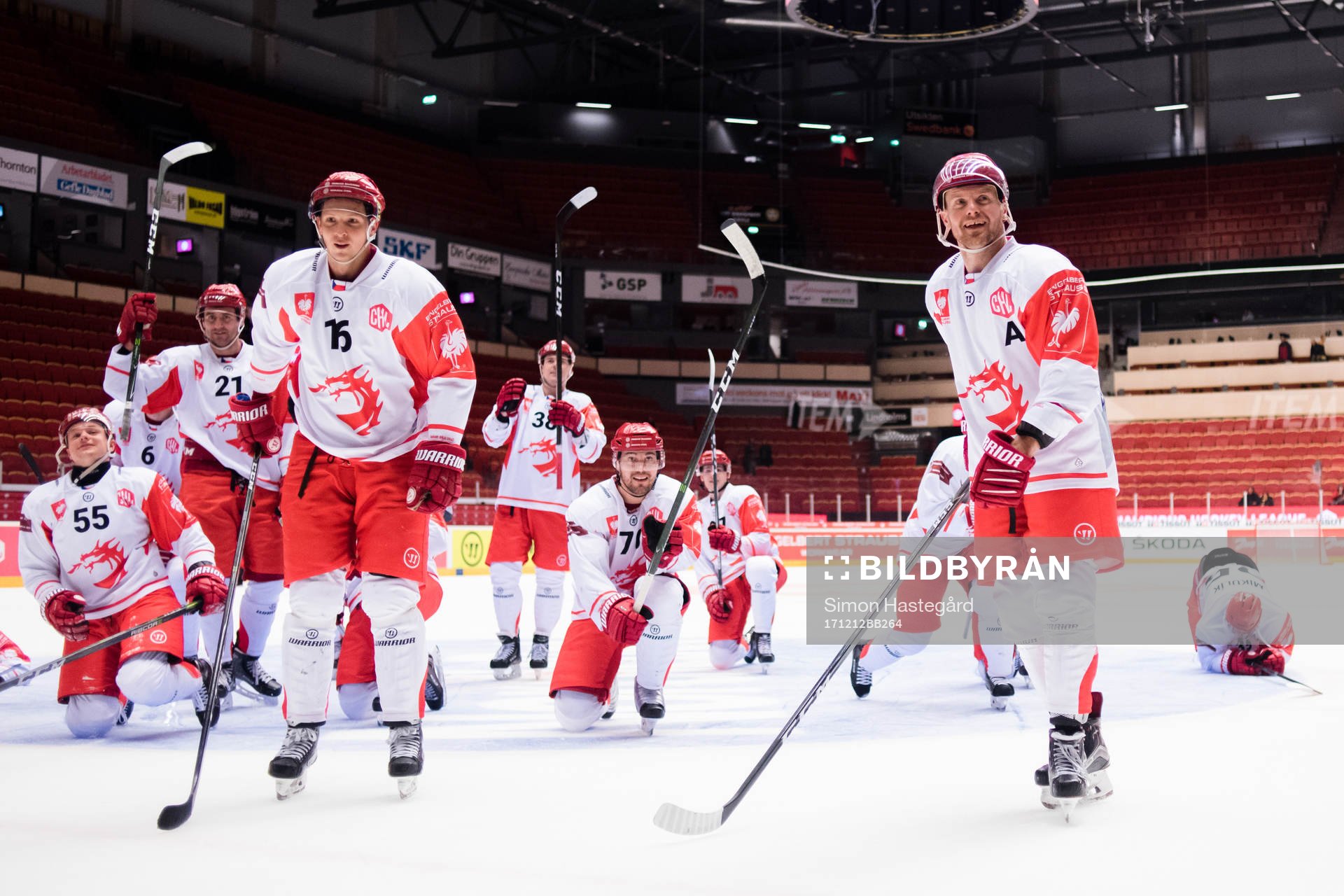 Daniel Rakos and Martin Adamsky of Ocelari Trinec celebrates
