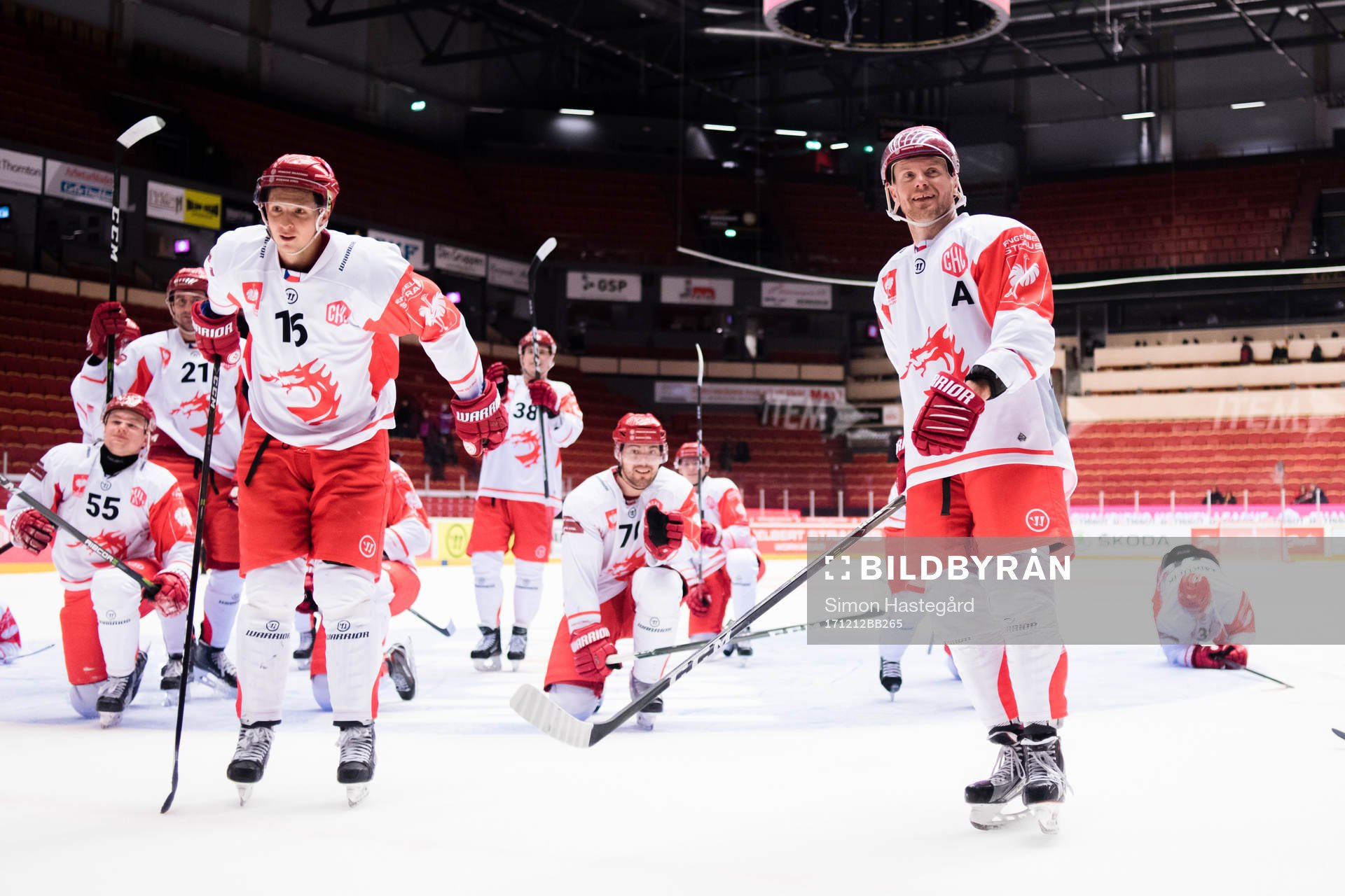 Daniel Rakos and Martin Adamsky of Ocelari Trinec celebrates