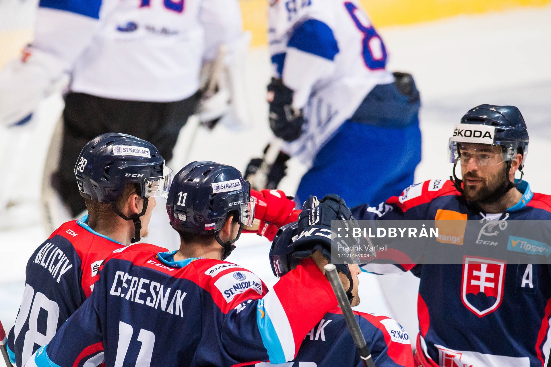 Peter Ceresnak of Slovakia celebrates with his teammates