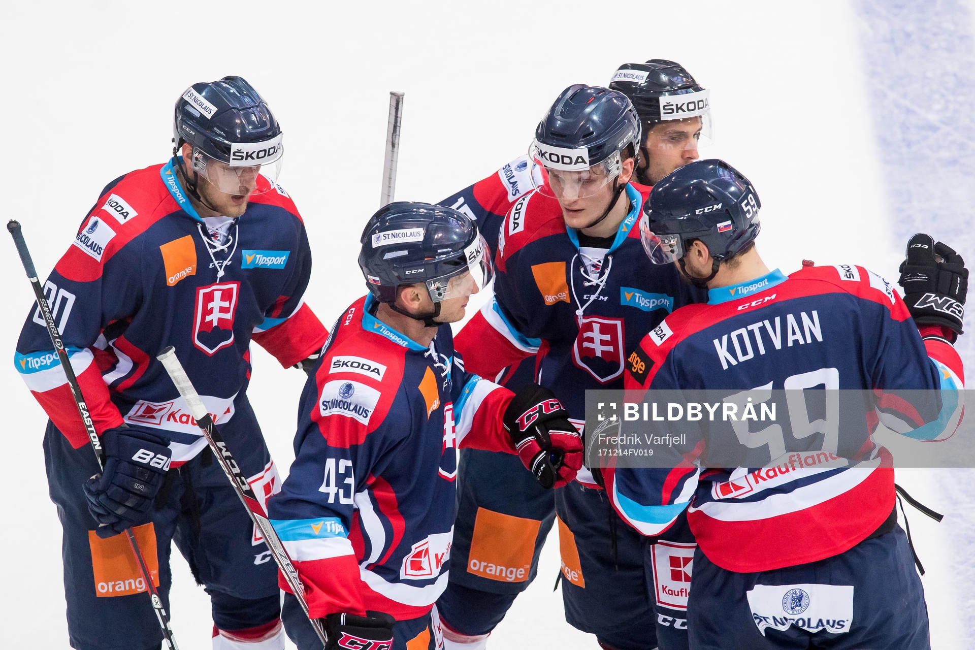 Tomas Surovy of Slovakia celebrates with his teammates