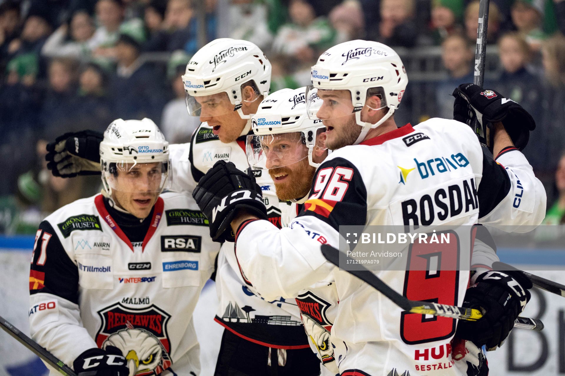 Malmö Redhawks Jens Olsson jublar med lagkamrater