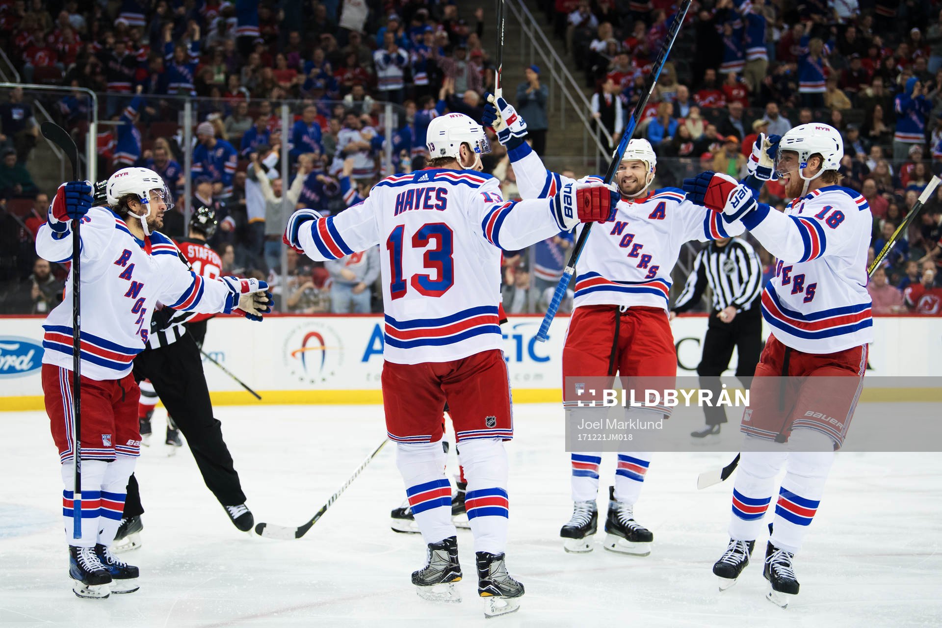 Rangers Mats Zuccarello, Kevin Hayes, Rick Nash och Marc