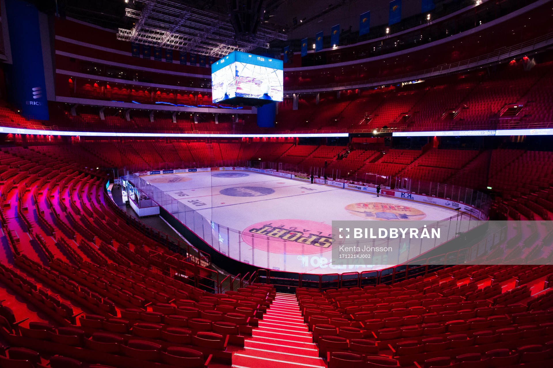 Interiör av Ericsson Globe innan ishockeymatchen i SHL