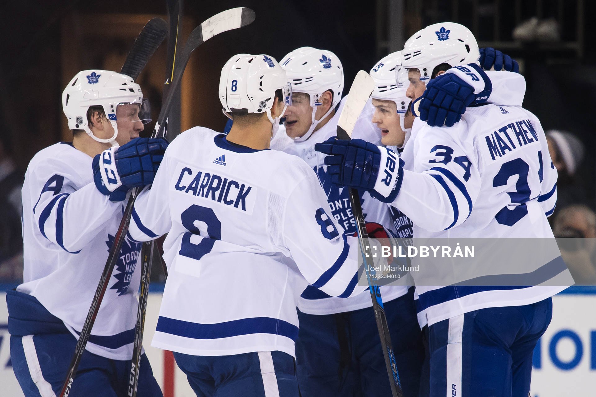Maple Leafs Morgan Reilly, Connor Carrick, Zach Hyman,