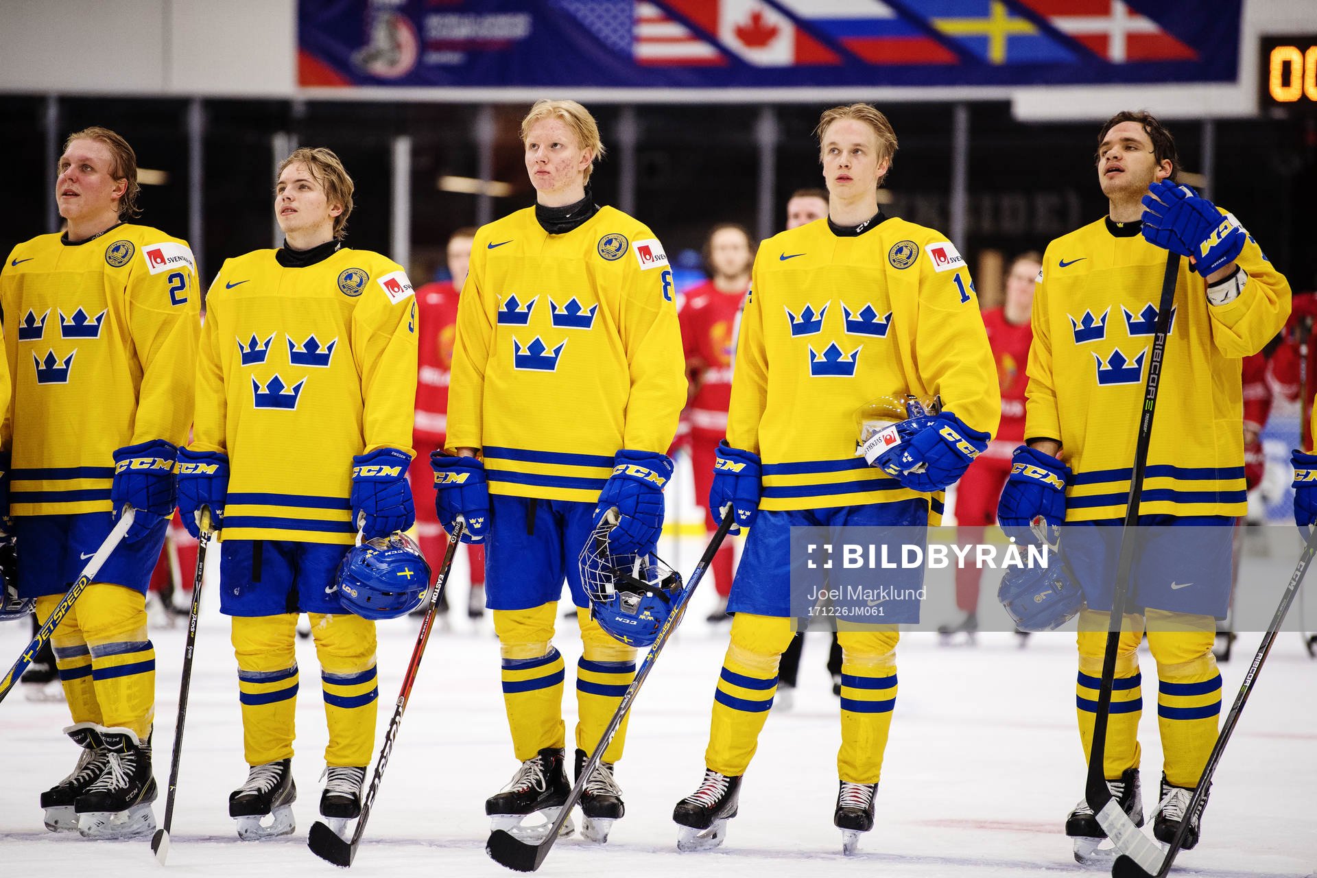 Sveriges Tim Söderlund, Rasmus Dahlin och Elias Pettersson