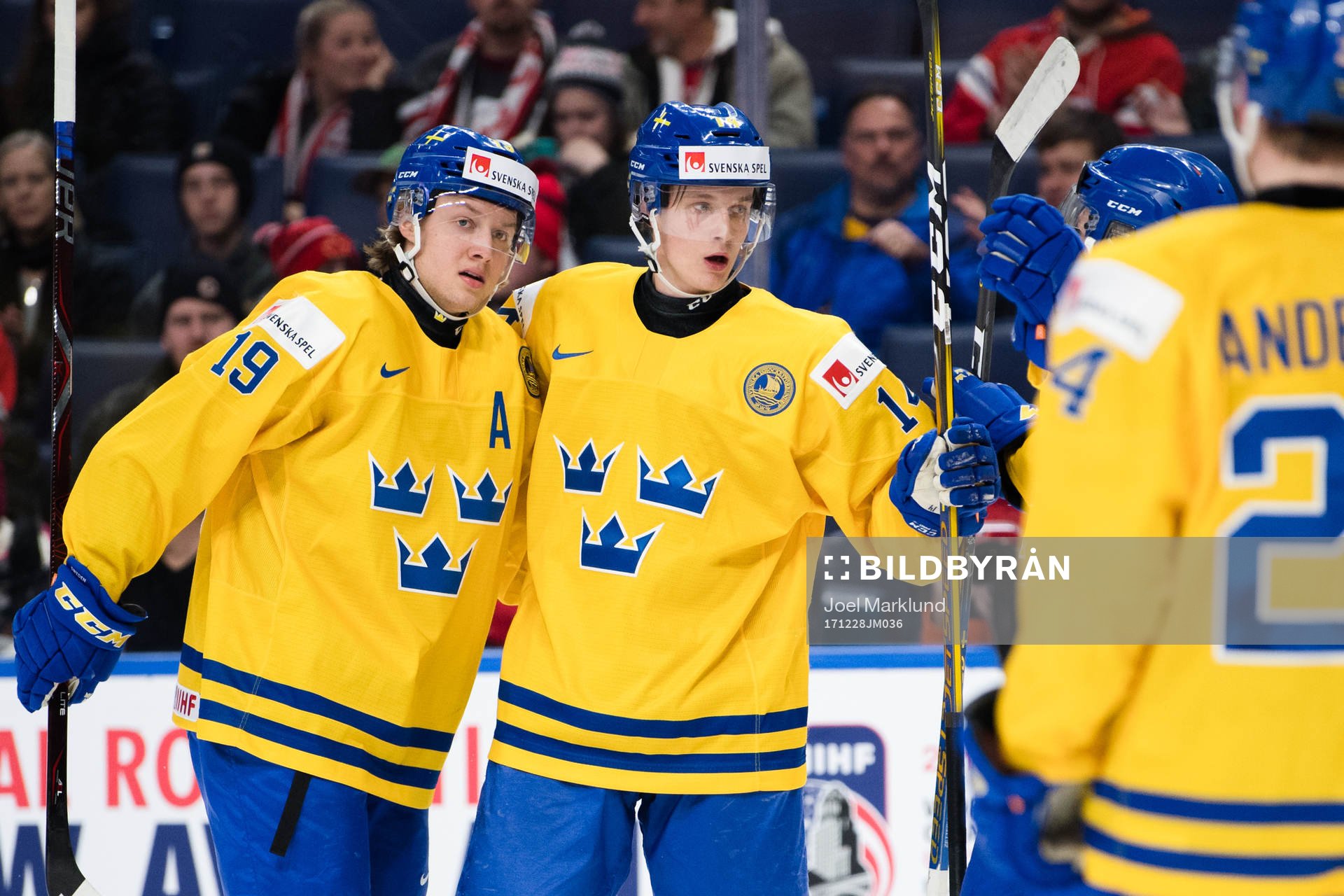 Sveriges Alexander Nylander, Elias Pettersson och Lias