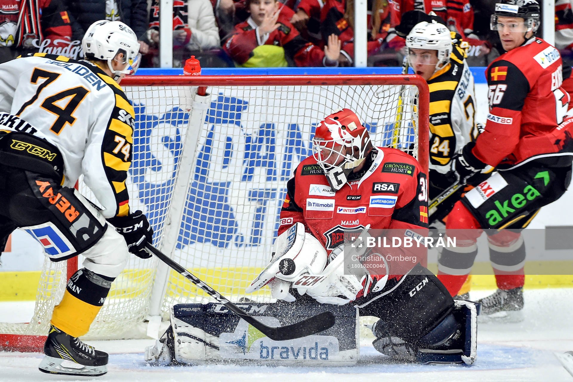 Skellefteås Simon Krekula och Malmö Redhawks målvakt
