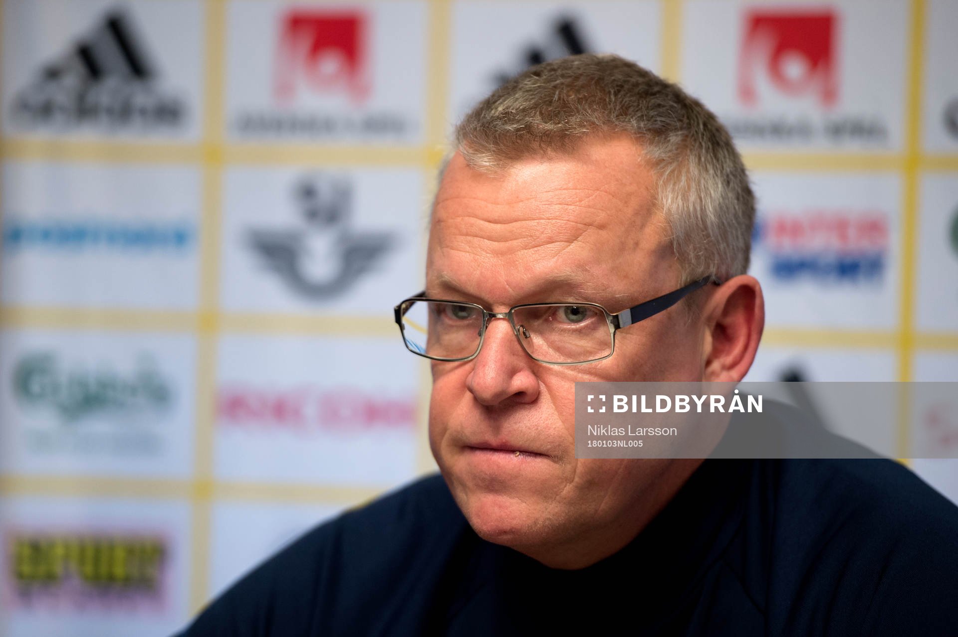 Sveriges förbundskapten Janne Andersson vid en presskonferens under det svenska fotbollslandslagets januariturné den 3 januari 2018 i Abu Dhabi.