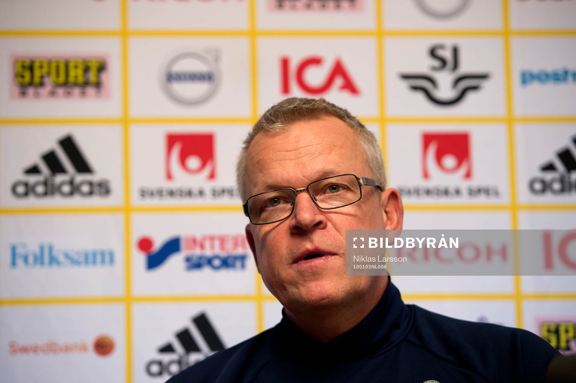 Sveriges förbundskapten Janne Andersson vid en presskonferens under det svenska fotbollslandslagets januariturné den 3 januari 2018 i Abu Dhabi.