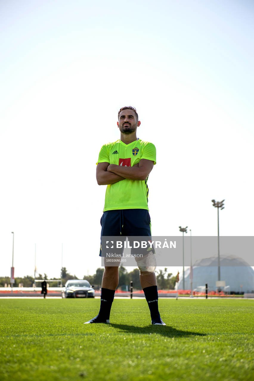 Sveriges Sotirios Papagiannopoulos under en träning på det svenska fotbollslandslagets januariturné den 6 januari 2018 i Abu Dhabi.