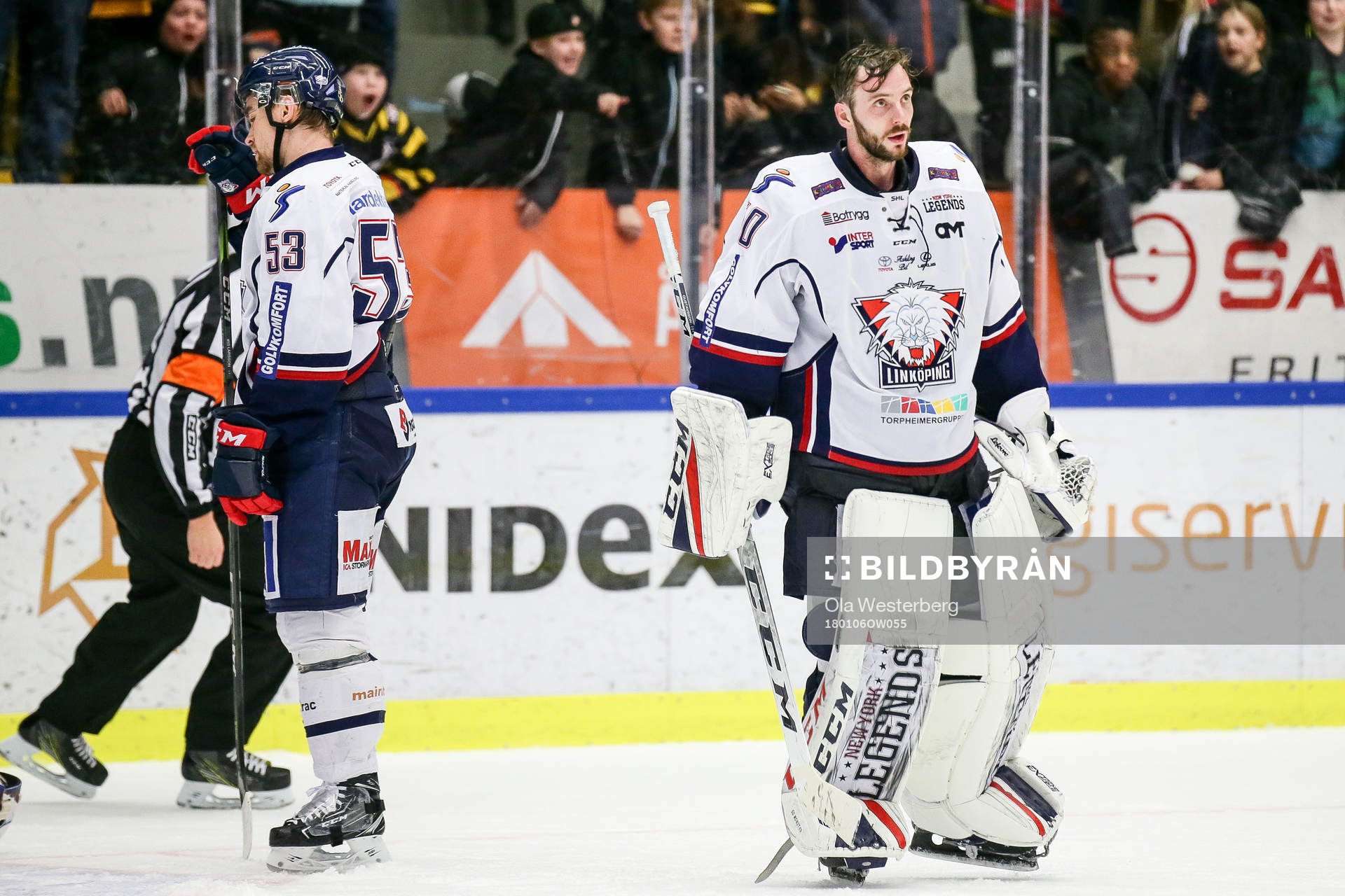 Linköpings målvakt Jonas Gustavsson och Eddie Larsson