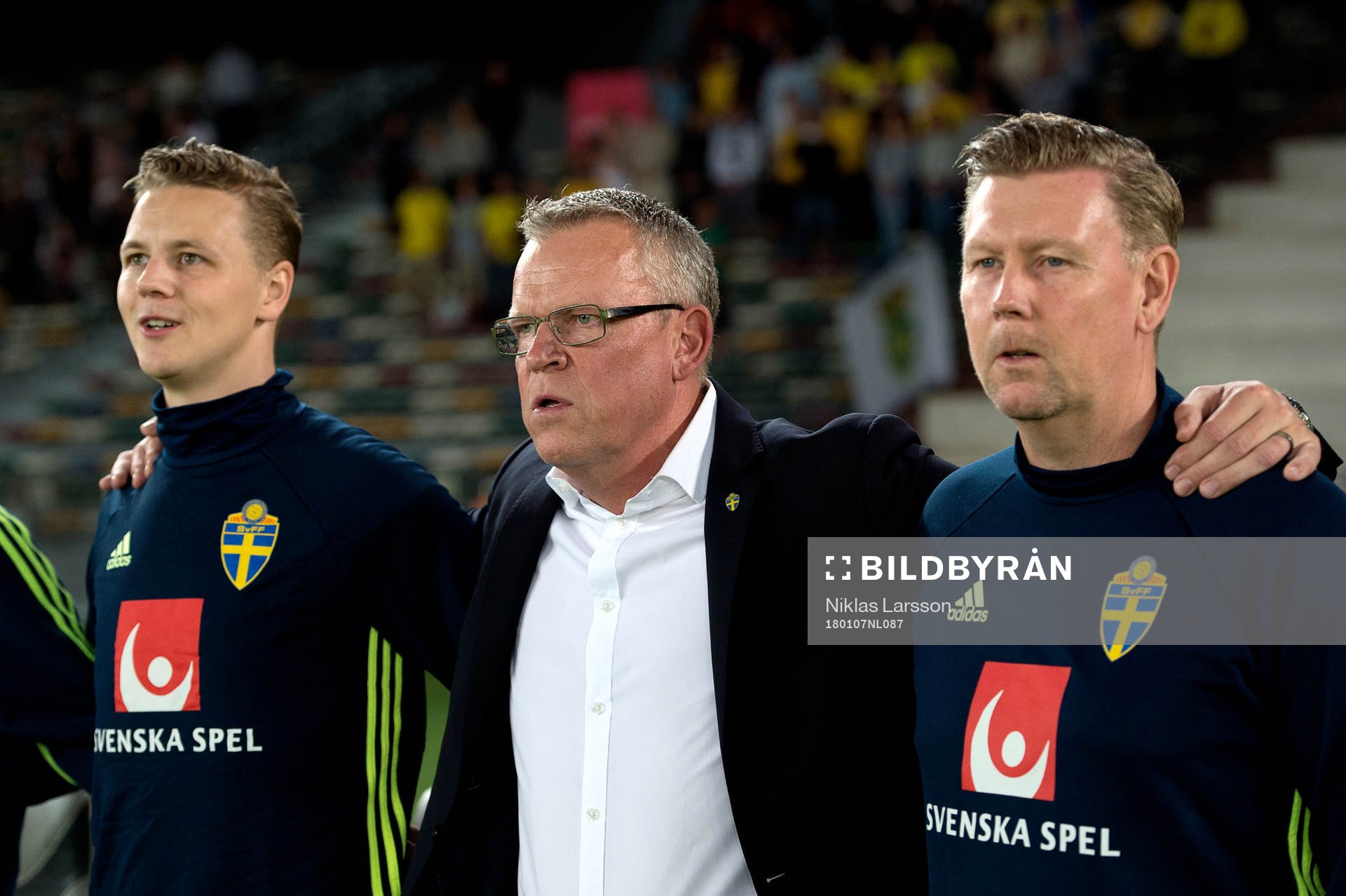 Sveriges förbundskapten Janne Andersson assisterande