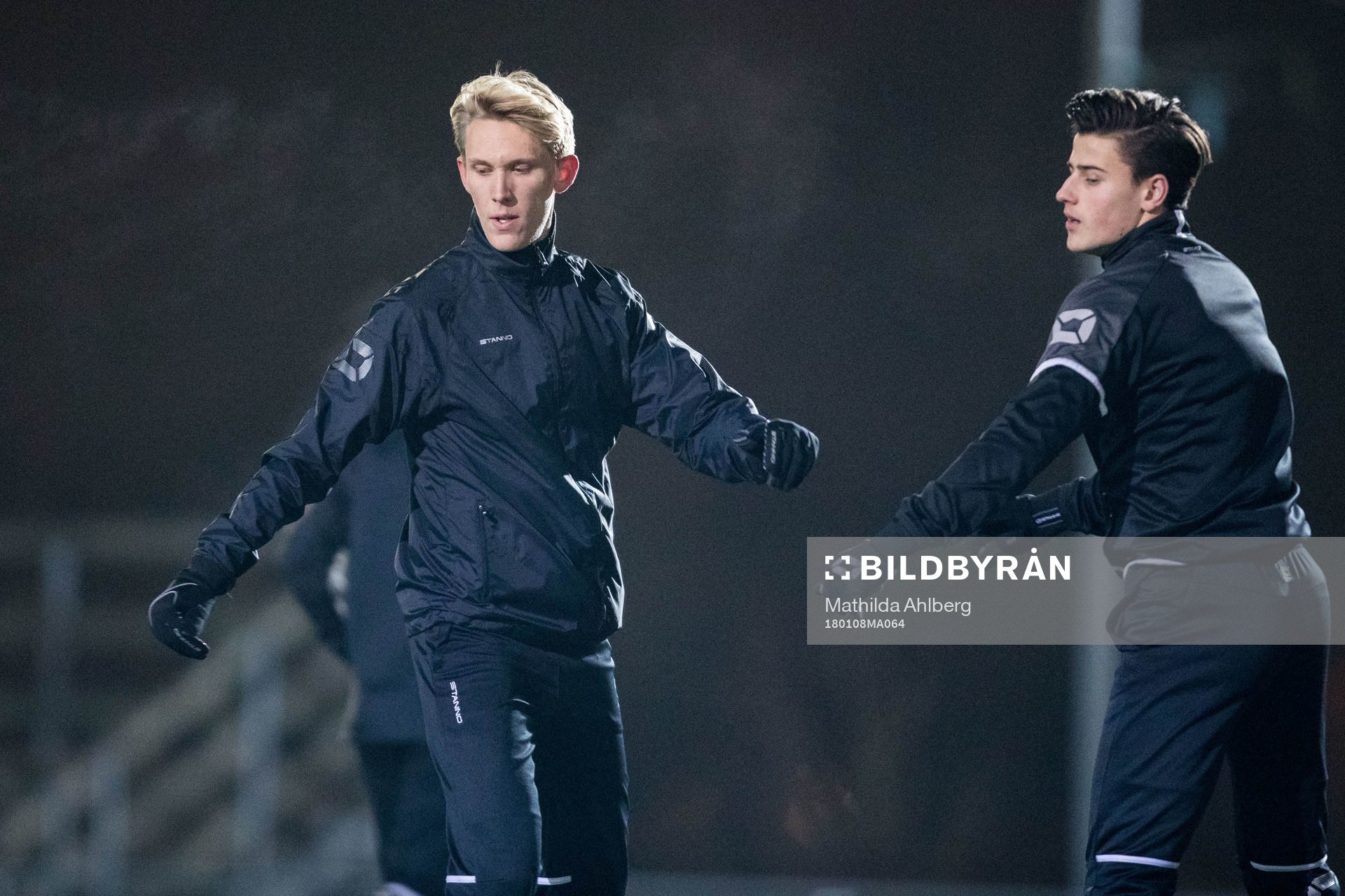  Landskronas Edwin Condrup och Philip Ljung under en fotbollsträning med Landskrona  den  8 januari 2018  i Landskrona.