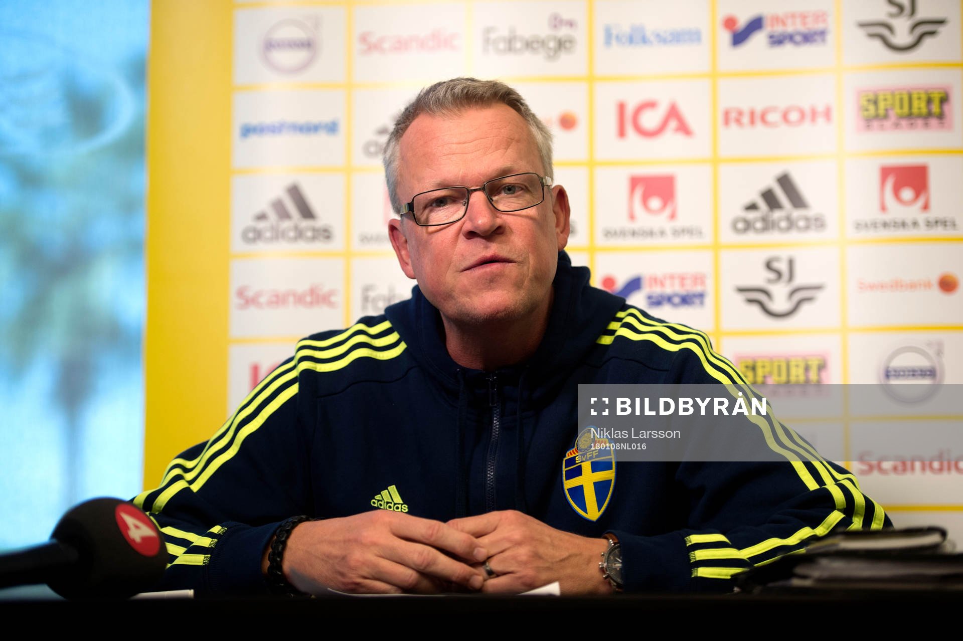 Sveriges förbundskapten Janne Andersson vid en presskonferens under det svenska fotbollslandslagets januariturné den 8 januari 2018 i Abu Dhabi.