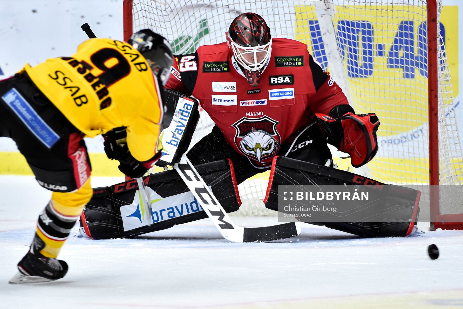 Luleås Johan Forsberg med läge mot Malmö Redhawks