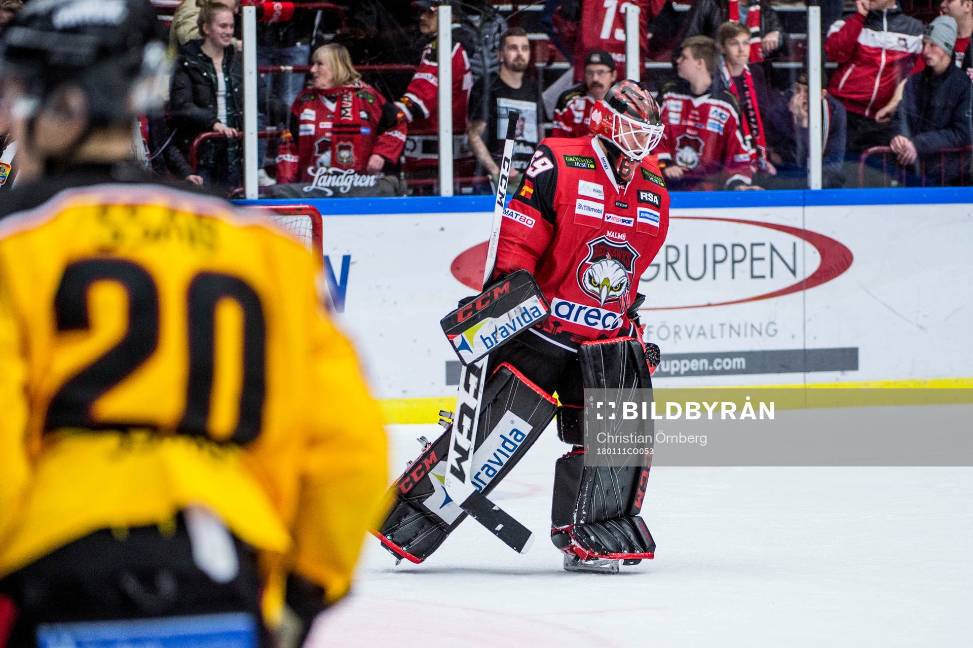 Malmö Redhawks målvakt Oscar Alsenfelt deppar