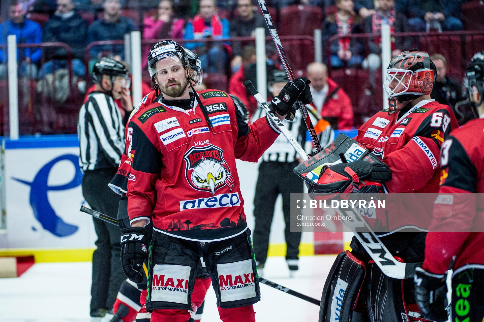 Malmö Redhawks Stefan Warg deppar med lagkamraterna