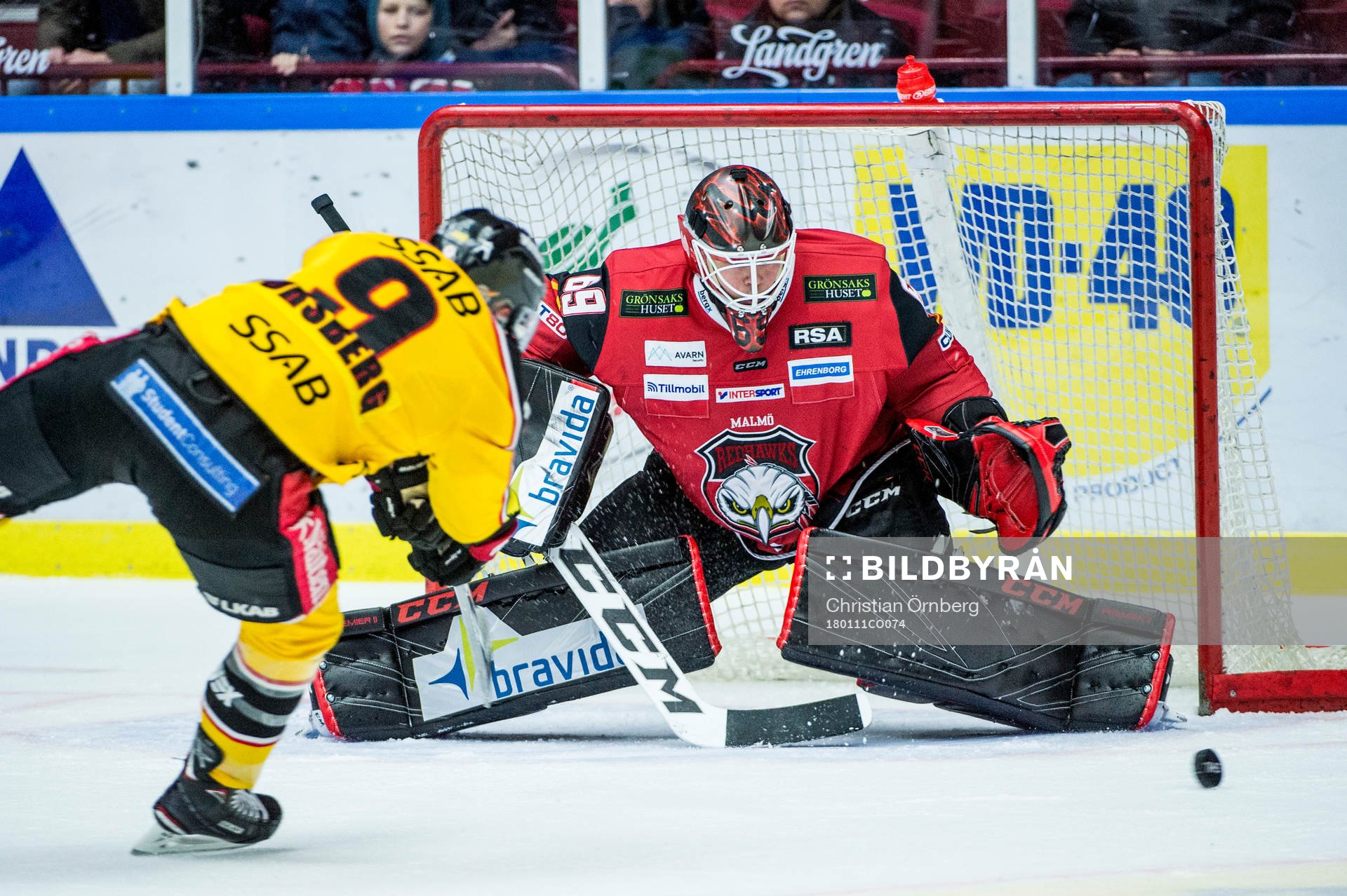 Luleås Johan Forsberg mot Malmö Redhawks målvakt Oscar