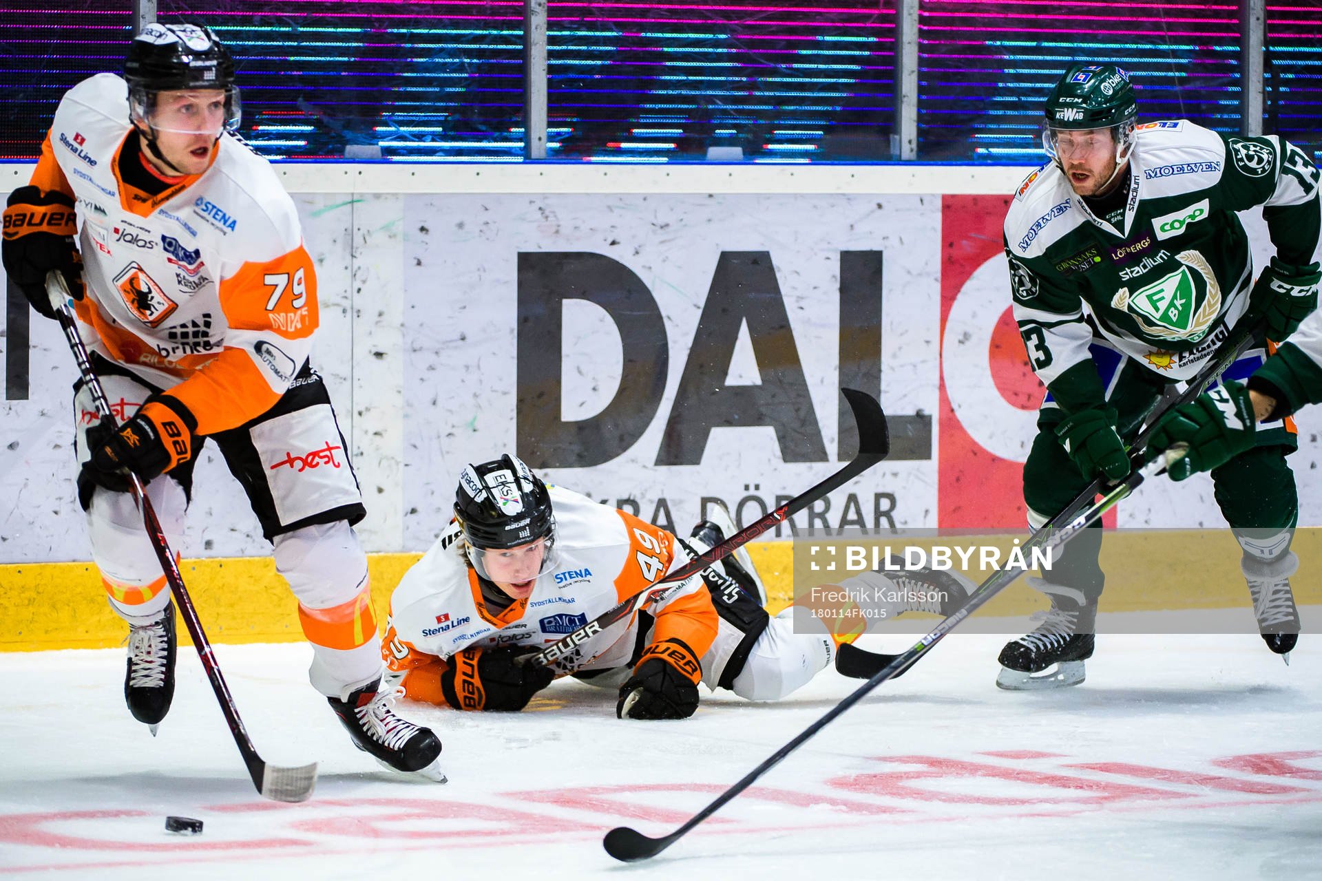 Karlskronas Emil Lundberg, Filip Cruseman och Färjestads