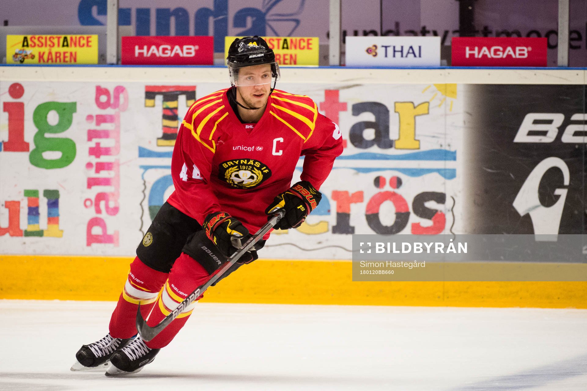 Brynäs Jacob Blomqvist före ishockeymatchen i SHL mellan