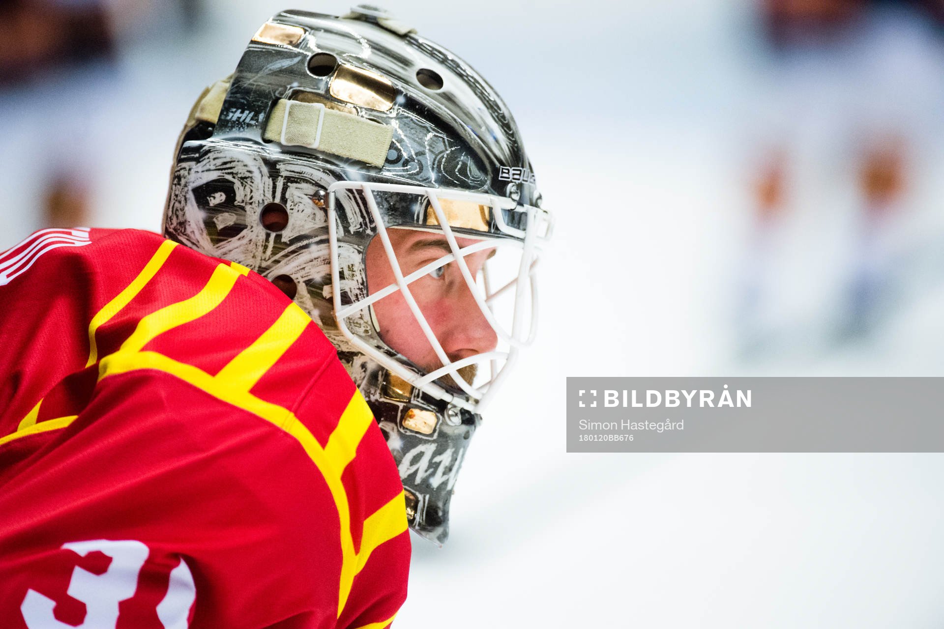 Brynäs målvakt David Rautio före ishockeymatchen i SHL