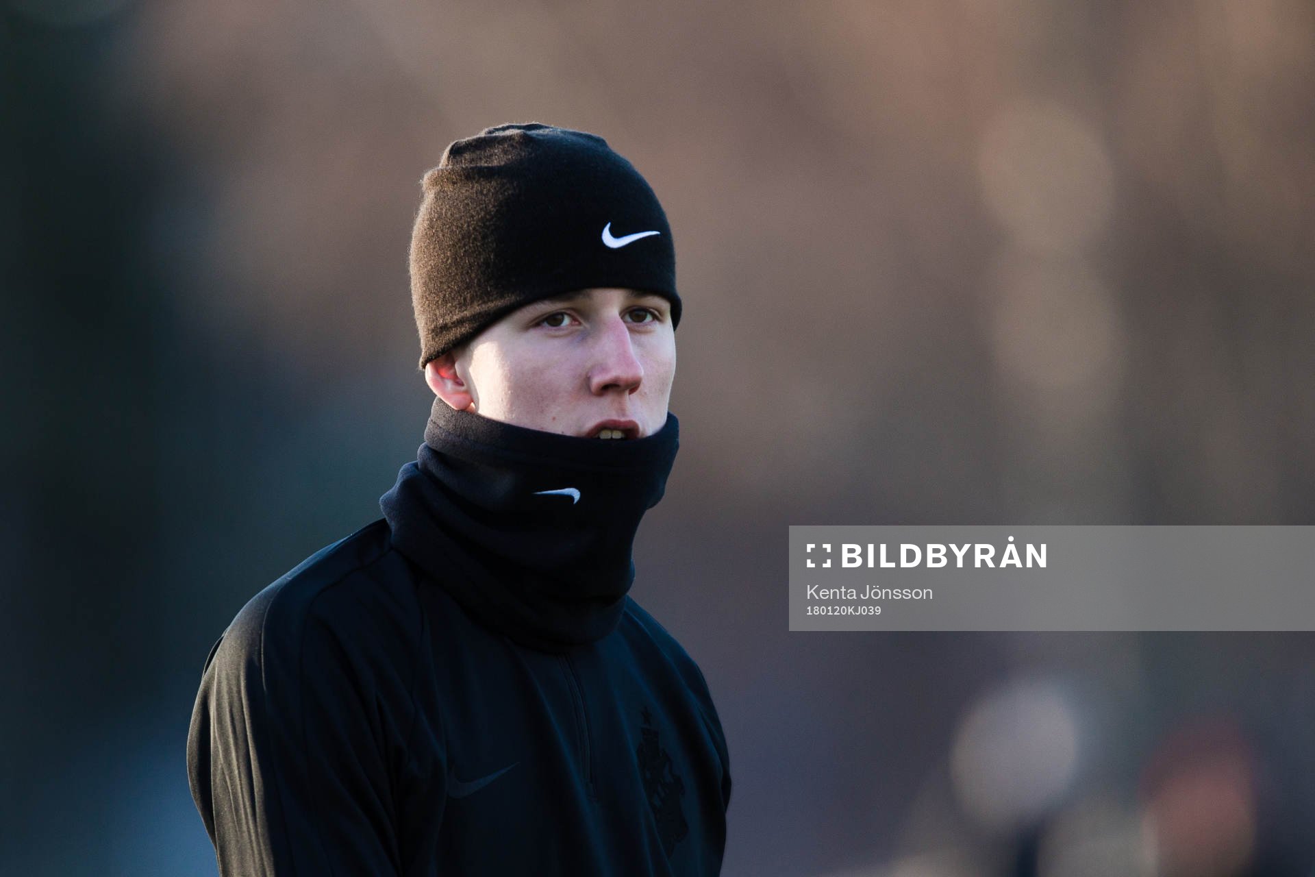 AIK:s målvakt Samuel Brolin under träningsmatchen i fotboll mellan Frej och AIK den 20 Januari 2018 i Stockholm. 