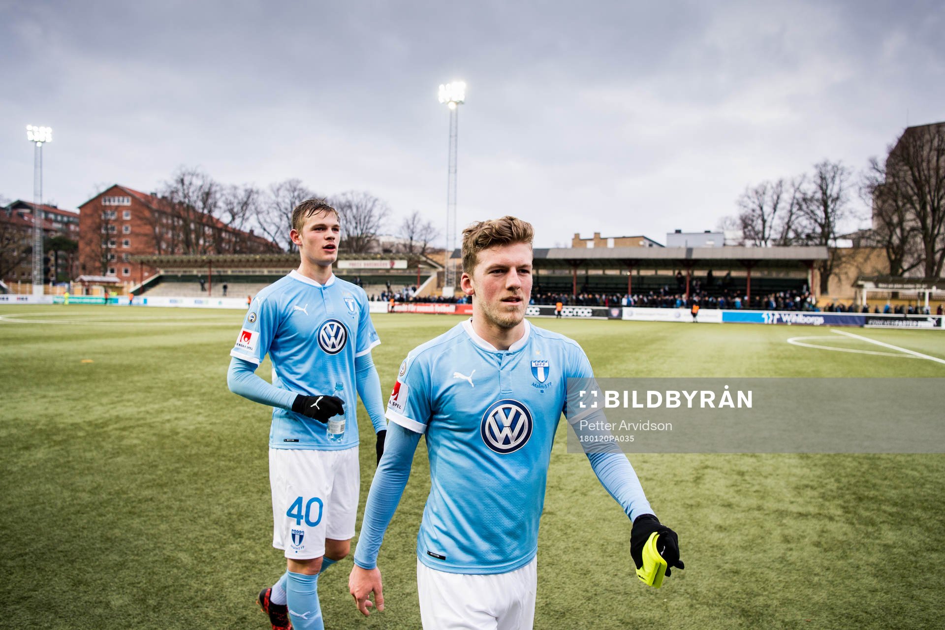 Malmö FFs Teddy Bergqvist och Hugo Andersson efter en träningsmatch i fotboll mellan Malmö FF och Fremad Amager den 20 januari 2018 i Malmö.