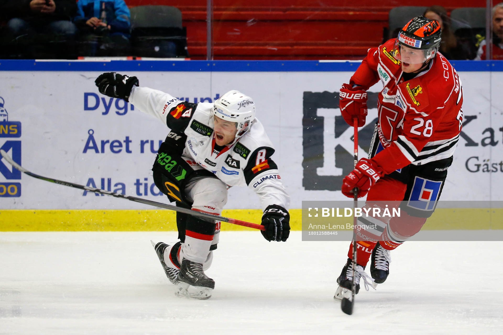 Malmö Redhawks Johan Olofsson försöker täcka skott
